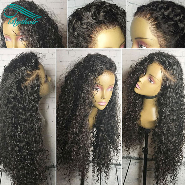 Bythair Deep Curly Full Lace Wig Pre Plucked Hairline Malaysian Virgin Human Hair Lace Front Wig Curly 180% Density Bleached Knots