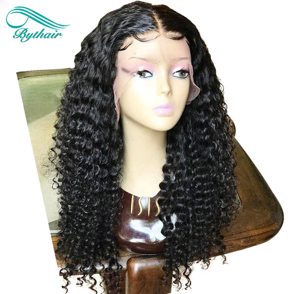 Bythair Full Lace Wig Kinky Curly Pre Plucked Hairline Lace Front Wig Brazilian Virgin Human Hair Curly 150% Density Bleached Knots