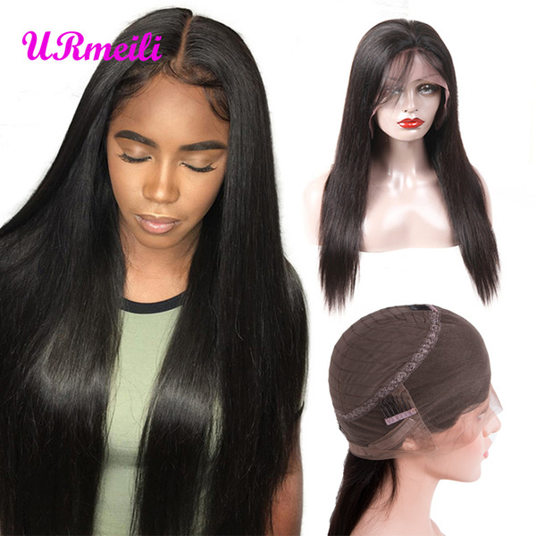 Glueless 360 Full Lace Human Hair Wigs For Women Black Pre Plucked Brazilian Straight virgin hair 150% Density  Lace Wig With Baby Hair