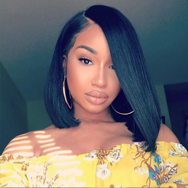 Straight Lace Front Wig Bob Short Human Hair Wigs With Bangs For Black Women Bleached Knots Remy Peruvian Wig