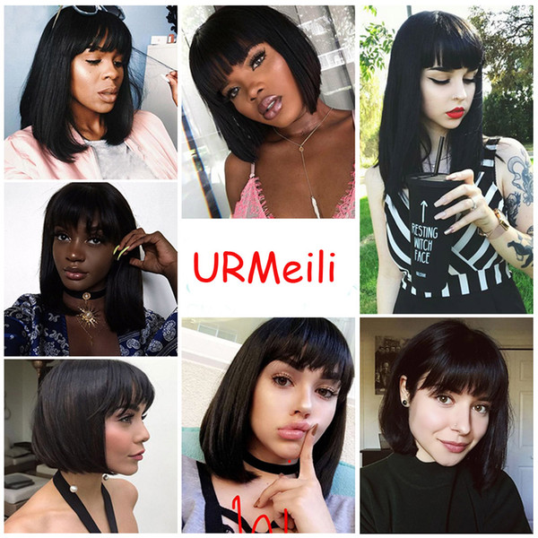 13x6 Short Bob Cut Human Lace Front Wigs 150% PrePlucked Deep Part Frontal Peruvian Straight Black Non-remy Hair For Women