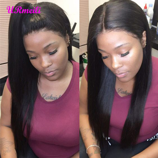 Straight human hair lace front wigs for black women with Baby Hair Brazilian Human Virgin Hair Lace Front Wigs Perruques de cheveux humains