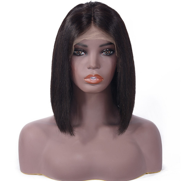 Lace Front Human Hair Wigs Natural Black Color Brazilian Lace Wigs With Full End Remy Short Bob Wigs Bleached Knots