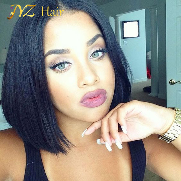 JYZ Virgin Brazilian Human Hair Short Lace Front Wig Bob Straight Full Lace Human Hair Wig With Baby Hair Glueless Lace Wig