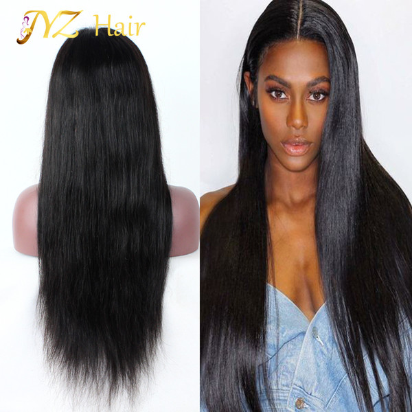 JYZ 130 Density Brazilian Virgin Human Straight Hair Full Lace Wigs Glueless Human Hair Front Lace Wig For Black Women 