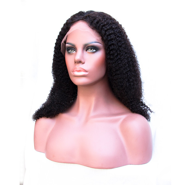 Peruvian Virgin Hair Kinky Curl Color Black Lace Front Wigs Full Lace Human Hair Wigs 150 Density Pre Plucked Wig