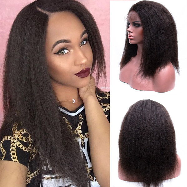 Peruvian Virgin Hair Yaki Straight Color Black Lace Front Wigs Full Lace Human Hair Wigs 150 Density Pre Plucked Wig