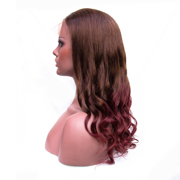 Ombre #6/99J Lace Front Wigs Loose Wave Full Lace Human Hair Wigs 130 Density Indian Virgin Hair Pre Plucked Wig