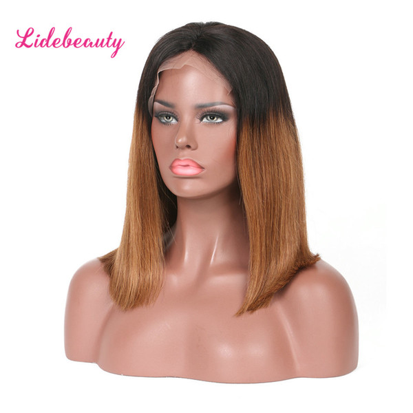 Short Bob Wigs Ombre Brown 1B/30 Natural Straight Lace Front Wigs Baby Hair Virgin Brazilian Lace Human Hair Wigs Full Density