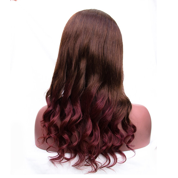 Ombre #6/99J Lace Front Wigs Loose Wave Full Lace Human Hair Wigs 150 Density Peruvian Virgin Hair Pre Plucked Wig