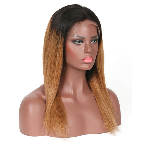 Ombre Brown 1B/30 Natural Straight Lace Front Wigs Baby Hair Virgin Peruvian Full Lace Human Hair Wigs 130% Density Pre-Plucked Wigs