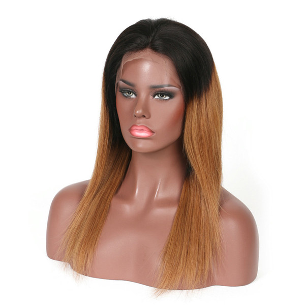 Ombre Brown 1B/30 Natural Straight Lace Front Wigs Baby Hair Virgin Malaysian Full Lace Human Hair Wigs 130% Density Pre-Plucked Wigs