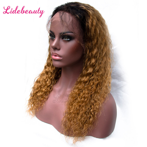 Malaysian Virgin Hair Ombre Honey Blonde T#1B/27 Lace Front Wigs Loose Curl Curly Full Lace Human Hair Wigs 150% Density Pre-Plucked Wig