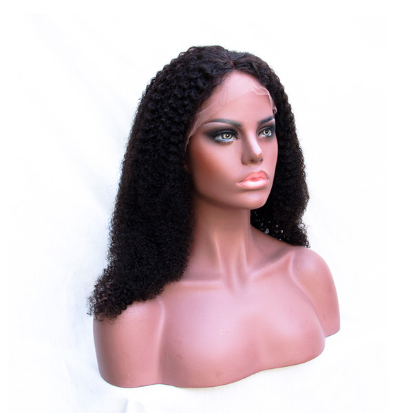 Wholesale Malaysian Virgin Hair Kinky Curl Color Black Lace Front Wigs Full Lace Human Hair Wigs 150 Density Pre Plucked Wig