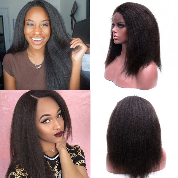 Brazilian Virgin Hair Yaki Straight Color Black Lace Front Wigs Full Lace Human Hair Wigs 150 Density Pre Plucked Wig