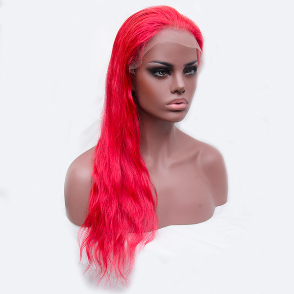 Pure Red Color Lace Front Wigs Natural Wave Full Lace Human Hair Wigs 130 Density Malaysian Virgin Hair Pre Plucked Wig