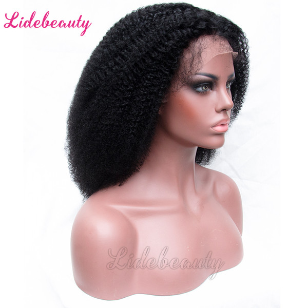 Unprocessed Full Lace Human Hair Wigs Indian Lace Front Wigs Baby Hair 130% Density Pre-Plucked Wigs Lace Frontal Afro Kinky Curly Hair