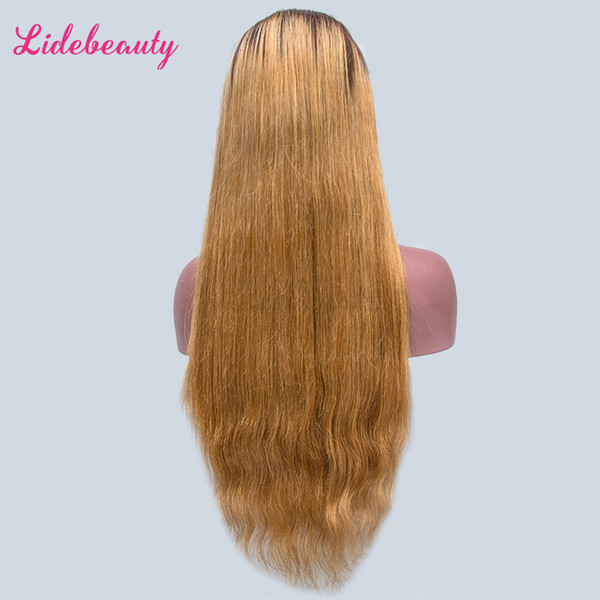 Ombre Honey Blonde 1B/27 Natural Straight Lace Front Wigs Baby Hair Virgin Malaysian Full Lace Human Hair Wigs 130% Density Pre-Plucked Wigs