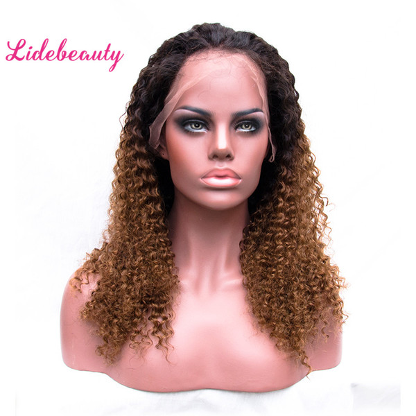 Malaysian Virgin Hair Ombre Brown T#1B/30 Lace Front Wigs Deep Curly Full Lace Human Hair Wigs 150% Density Pre-Plucked Wig