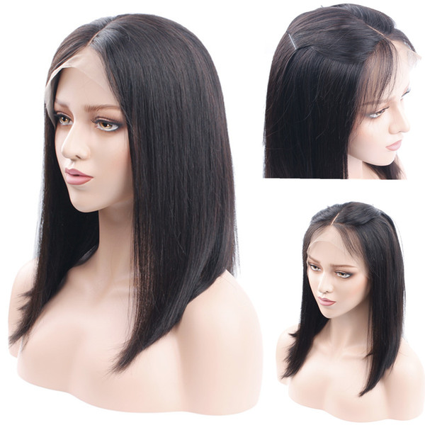 Pre Plucked Straight Short Bob Wigs For Black Women Brazilian Remy Hair Lace Front Human Hair Wigs Lightly Bleached Knots Natural Color