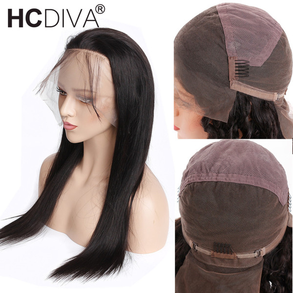 HCDIVA Brazilian Straight Human Hair Wigs 130% Glueless Full Lace Human Hair Wigs With Baby Hair Remy Pre Plucked Lace Front Human Wigs