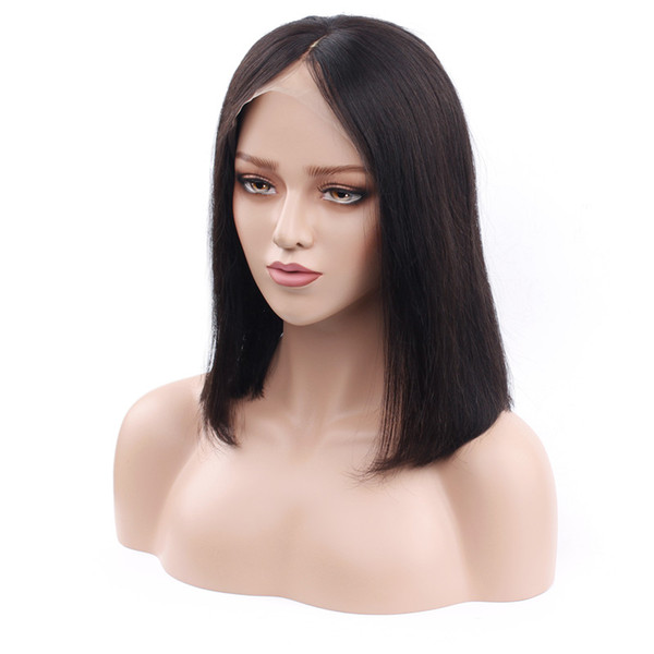 Lace Front Human Hair Wigs for Blacek Women Pre Plucked Straight Brazilian Remy Hair Short Bob Wigs lightly Bleached Knots Middle Part