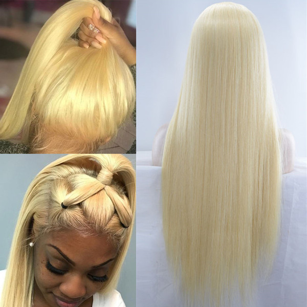 #613 Blonde Full Lace Human Hair Wigs 613 Blonde Pre Plucked Lace Front Wigs Brazilian Virgin Straight Hair Transparent 130% Density