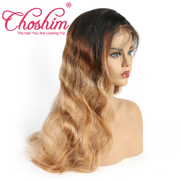 Choshim Lace Front Human Hair Wigs For Black Women T1B/27 Pre Plucked Wavy Remy Hair Ombre Lace Wigs With Baby Hair