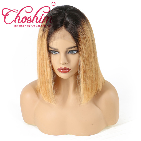 Lace Front Human Hair Wigs Ombre T1b 27 Straight Short Bob Wigs Malaysian Virgin Hair Pre-plucked Hairline With Baby Hair Glueless