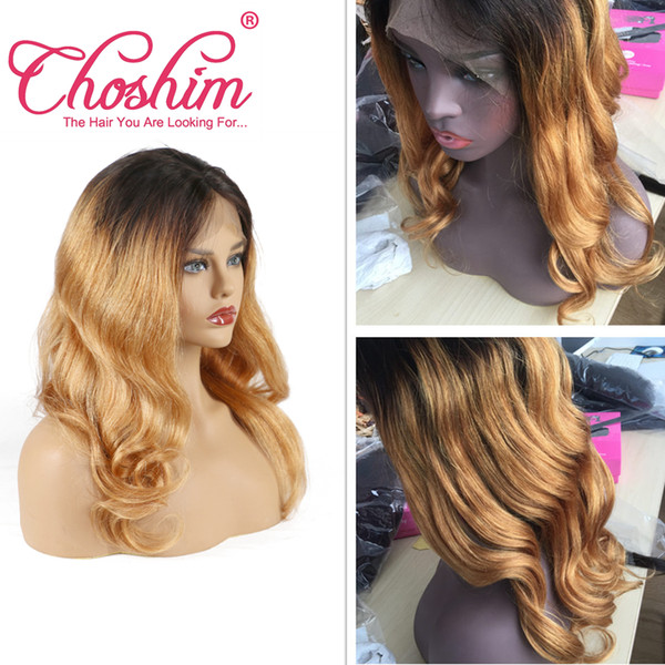 Choshim Lace Front Human Hair Wigs For Black Women T1B/27 Pre Plucked Loose Wave Remy Hair Ombre Lace Wigs With Baby Hair