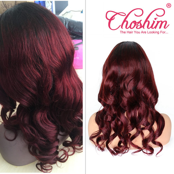 Choshim Lace Front Human Hair Wigs For Black Women Loose Wave T1B/99j Pre Plucked Remy Hair Ombre Lace Wig With Baby Hair