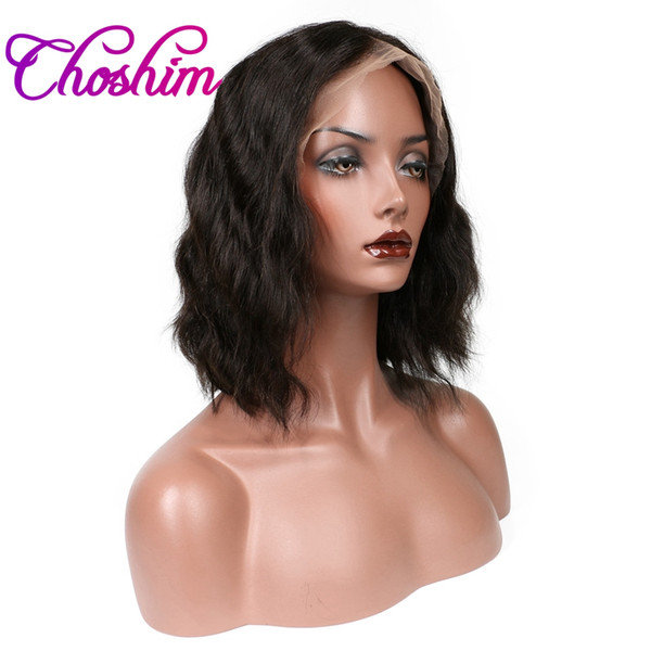 Glueless Lace Front Human Hair Wigs Brazilian Remy Natural Wave 130% Density Bleached Knots Bob Wigs For Black Women Slove Rosa