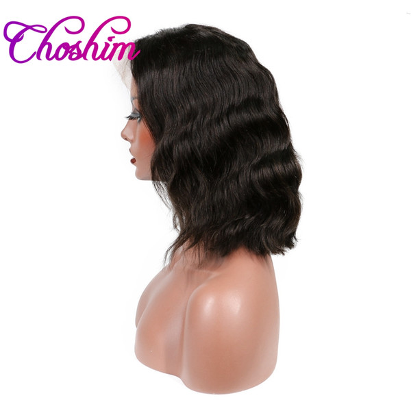 Short Glueless Lace Front Human Hair Wigs With Baby Hair Full End 8'' to 14'' Brazilian Remy Wavy Bob Wigs Bleached Knots