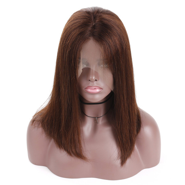 Bob Lace Front Wig Human Hair With Baby Hair Brazilian Remy Brown Bob Wig For Women Gluless Pluck Full End Lace Wig