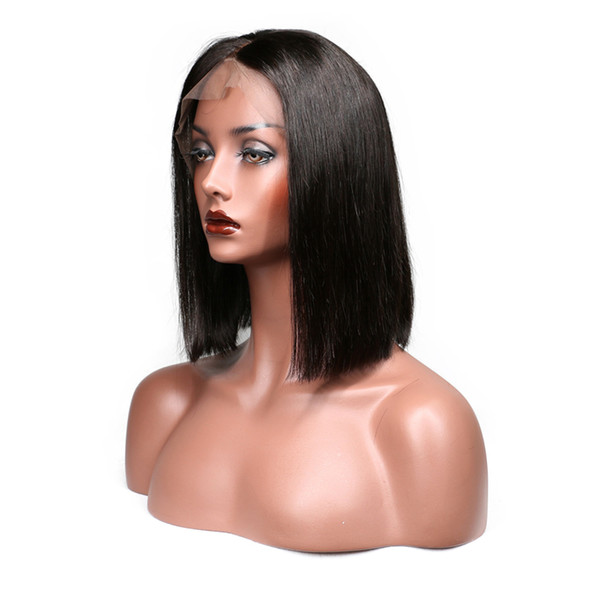 Short Lace Front Human Hair Wigs Brazilian Remy Hair Bob Wig with Pre Plucked Hairline Bleached Knots