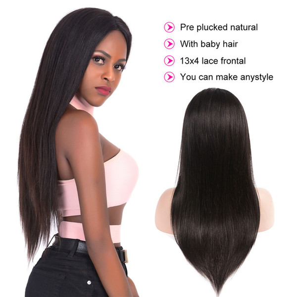 Malaysian Straight Lace Frontal Wig Human Hair With Baby Hair Full End Straight Glueless Lace Wig For Black Women Pre Plucked Remy Hair