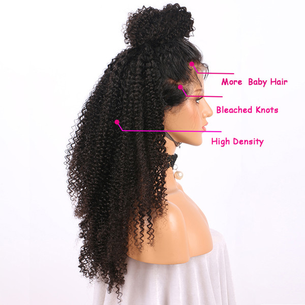 Glueless Kinky Curly 360 Lace Frontal Wig Human Hair Wigs with Baby Hai For Black Women Lace Wig Pre Plucked Malaysian Remy Hair Wig