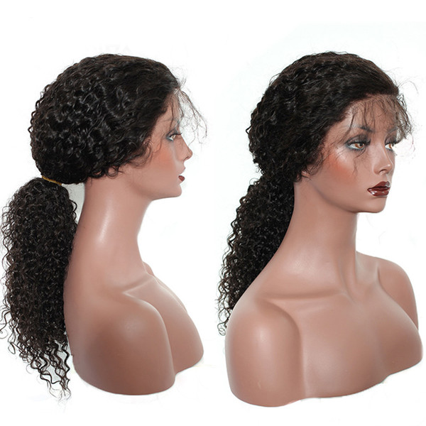 Kinky Curly Full Lace Wig Human Hair with Baby Hair For Black Women Pre Plucked Malaysian Remy 150% Density Lace Wig Full End