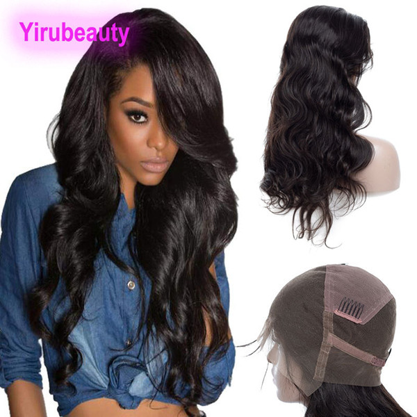 Malaysian 9A Human Hair Full Lace Wig Adjustable Band Pre Plucked Body Wave Lace Wigs 8-34inch Long Hair Natural Color