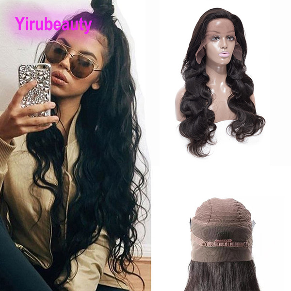 Peruvian Unprocessed Human Hair Body Wave 360 Lace Frontal Wig Pre Plucked Virgin Hair 360 Frontal Wig 8-26inch With Baby Hair Natural Color