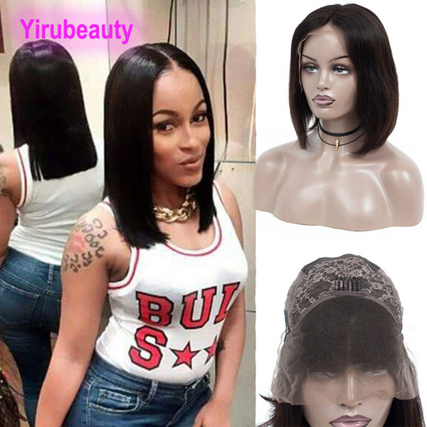 Peruvian Virgin Hair Lace Front Wigs 12-18 Inch Silky Straight Dyeable Human Hair Bob Wig Remy Hair Natural Color