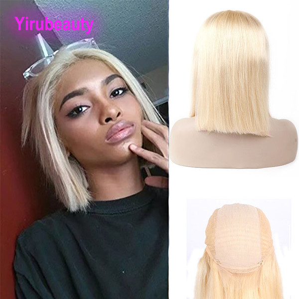 Peruvian Human Hair Remy Bob Lace Front Wigs 12-18inch 613# Blonde Pre Plucked Lace Front Wigs With Baby Hair Yirubeauty