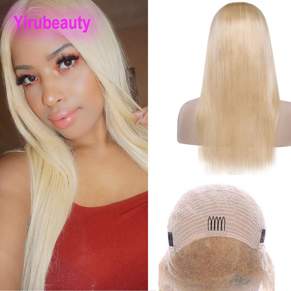 Brazilian Virgin Hair 613# Blonde Human Hair Straiaght Adjustable Lace Front Wigs 8-28inch Blonde Color Lace Front Wig