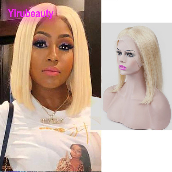 Malaysian 10A Remy Human Hair 613# Blonde Straight Bob Lace Front Wigs 12-18inch Silky Straight 613# Lace Front With Baby Hair Pre Plucked