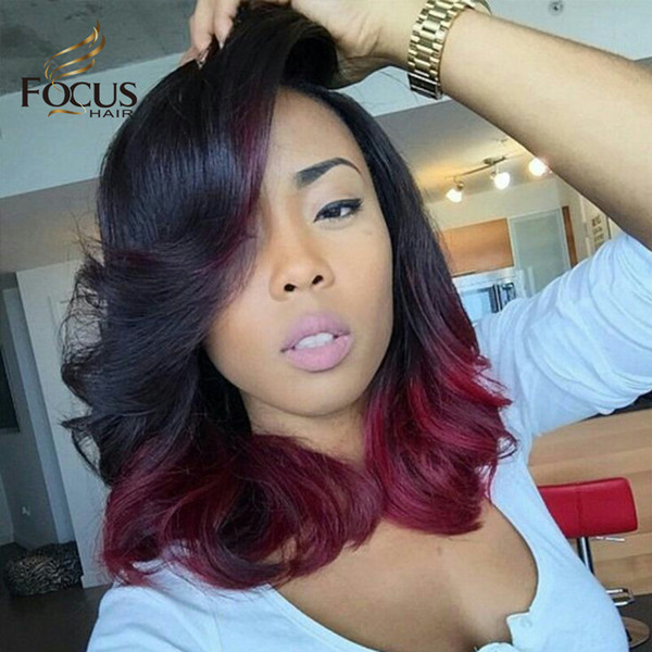 Ombre 1B Burgundy Two Tone 99J Glueless Full Lace Human Hair Wigs 150 Density Natural Wave Brazilian Lace Front Wig With Baby Hair