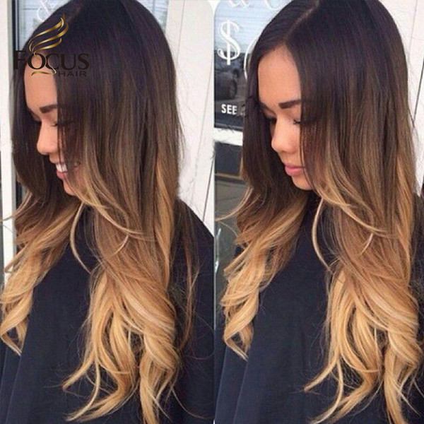 Ombre Full Lace Human Hair Wigs 1B 4 27 Three Tone Lace Front Wig 150% Density Thick Hair Wig With Baby Hair