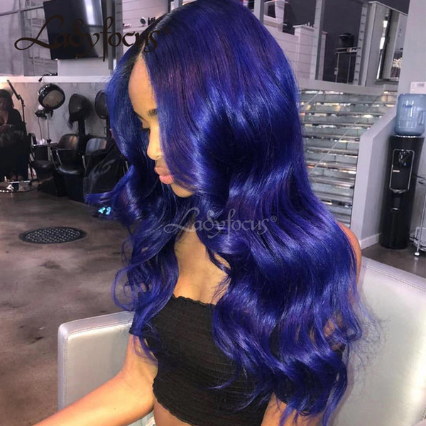 Lady Focus Lace Front Human Hair Wigs With Baby Hair Dark Blue Body Wave Full Lace Wig Virgin Human Hair Pure Blue Wig