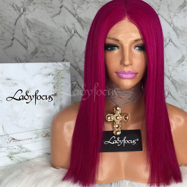 Lady Focus Wig Rose Red Full Lace Human Hair Wigs With Baby Hair 180 Density Natural Wave Lace Front Wig 9A Virgin Hair