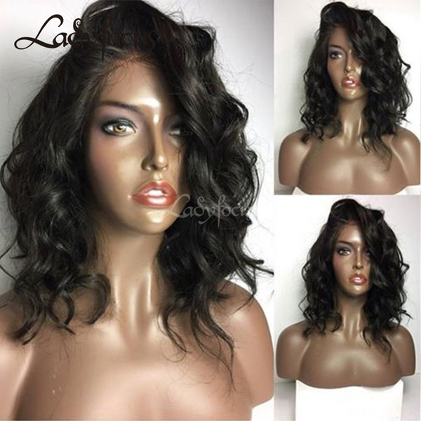 Pre Plucked Full Lace Human Hair Wigs With Baby Hair Unprocessed Natural Wave Lace Front Half Wigs For Black Women Lob Wigs