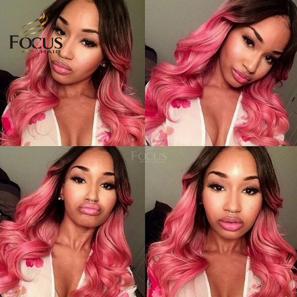 Popular Pink Wig Full Lace Human Hair Wig 1B Pink Two Tone Light Color Lace Front Wig 150% Density With Baby Hair